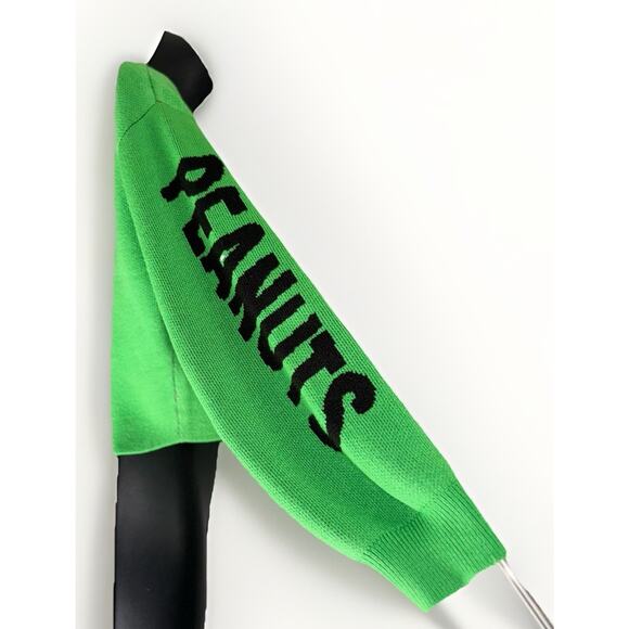 H&M Peanuts Ski Snoopy Women 12 Boxy Crop Jacquard Knit Sweater Green Schultz - Picture 3 of 8